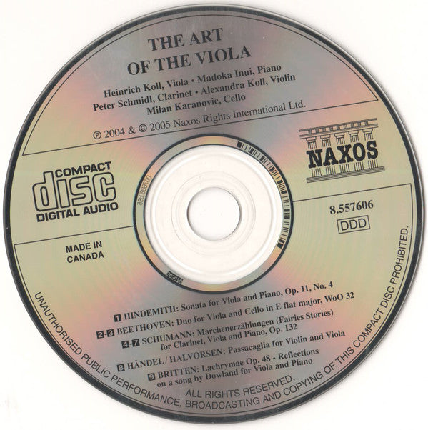 Ludwig van Beethoven, Robert Schumann, Georg Friedrich Händel, Benjamin Britten  / Heinrich Koll, Madoka Inui : The Art Of The Viola (CD, Album)