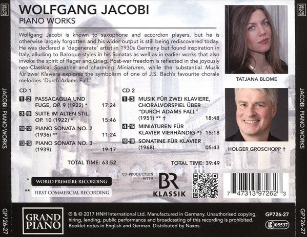 Wolfgang Jacobi, Tatjana Blome, Holger Groschopp : Piano Works (2xCD, Album)