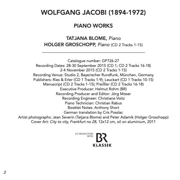 Wolfgang Jacobi, Tatjana Blome, Holger Groschopp : Piano Works (2xCD, Album)