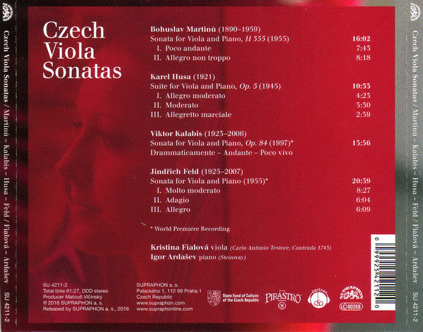 Kristina Fialová, Igor Ardašev, Bohuslav Martinů, Jindřich Feld, Viktor Kalabis, Karel Husa : Czech Viola Sonatas (CD, Album)