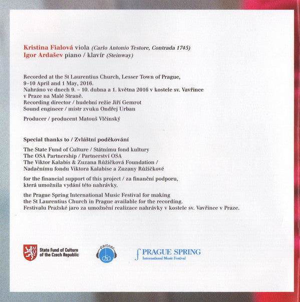 Kristina Fialová, Igor Ardašev, Bohuslav Martinů, Jindřich Feld, Viktor Kalabis, Karel Husa : Czech Viola Sonatas (CD, Album)