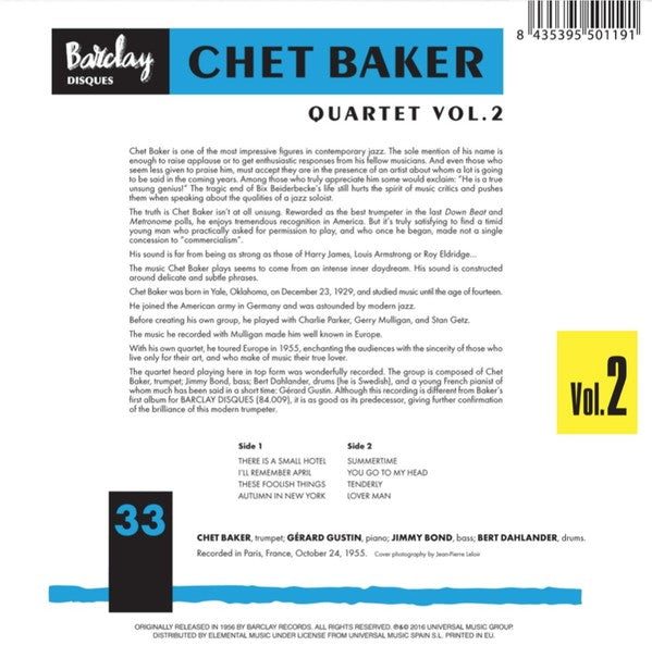 Chet Baker Quartet : Chet Baker Quartet ‎– Vol. 2 (CD, Album, RE)