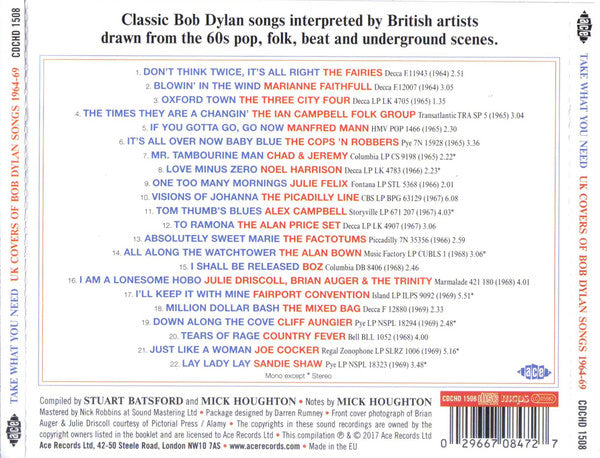 Various : Take What You Need (UK Covers Of Bob Dylan Songs 1964-69) (CD, Comp, Mono)