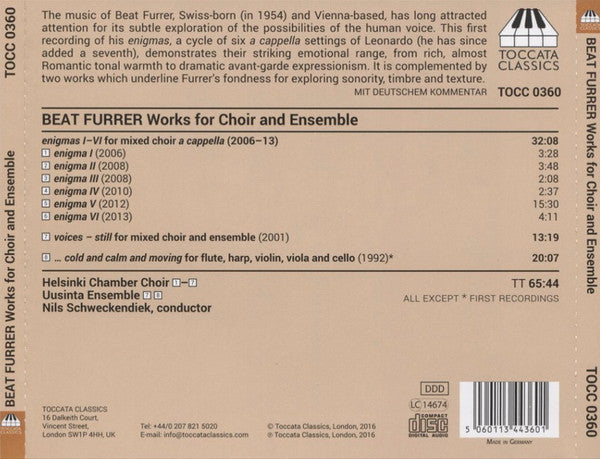 Beat Furrer ; Helsinki Chamber Choir, Uusinta Ensemble, Nils Schweckendiek : Works For Choir And Ensemble (CD, Album)