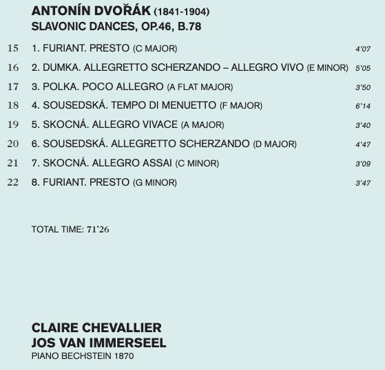 Antonín Dvořák, Edvard Grieg, Johannes Brahms, Claire Chevallier, Jos van Immerseel : Music For Piano Four Hands (CD, Album)