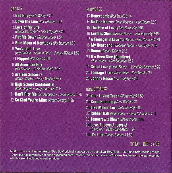Marty Wilde : Bad Boy + Showcase (CD, Comp, RM)