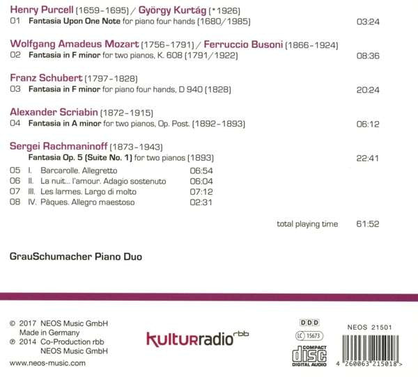 GrauSchumacher Piano Duo, Henry Purcell / György Kurtág, Wolfgang Amadeus Mozart / Ferruccio Busoni, Franz Schubert, Alexander Scriabin, Sergei Rachmaninoff : Fantasias (CD, Album)