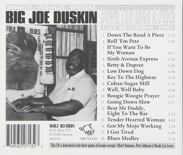 Big Joe Duskin : Down The Road A Piece - Live In Vienna - 1982 (CD, Album, RE)