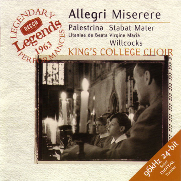 Gregorio Allegri / Giovanni Pierluigi da Palestrina – The King's College Choir Of Cambridge, David Willcocks : Miserere / Stabat Mater; Litaniae De Beata Virgine Maria (CD, Album, RE, RM)