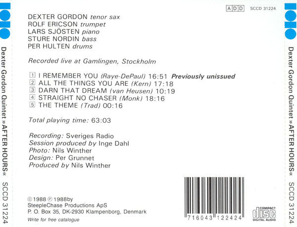 Dexter Gordon Quintet : After Hours (CD, Album)