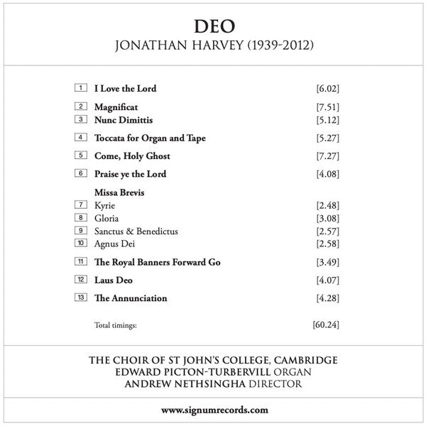 Jonathan Harvey | Andrew Nethsingha, St. John's College Choir : Deo (CD)