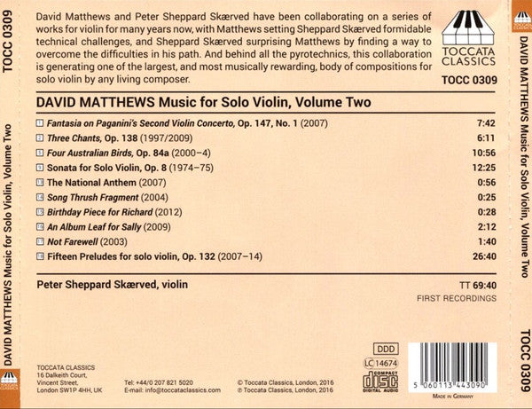 David Matthews (9), Peter Sheppard : Music For Solo Violin, Volume Two (CD, Album)