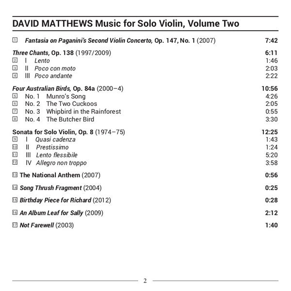 David Matthews (9), Peter Sheppard : Music For Solo Violin, Volume Two (CD, Album)