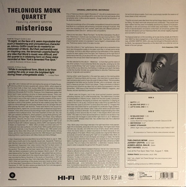 The Thelonious Monk Quartet : Misterioso (LP, Album, Mono, RE)