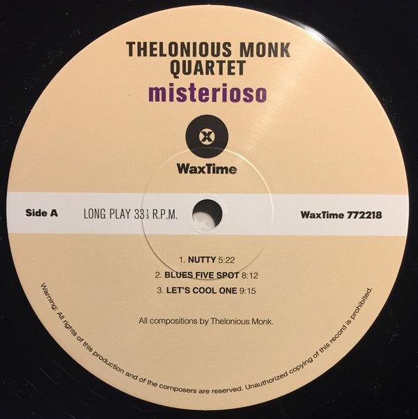 The Thelonious Monk Quartet : Misterioso (LP, Album, Mono, RE)