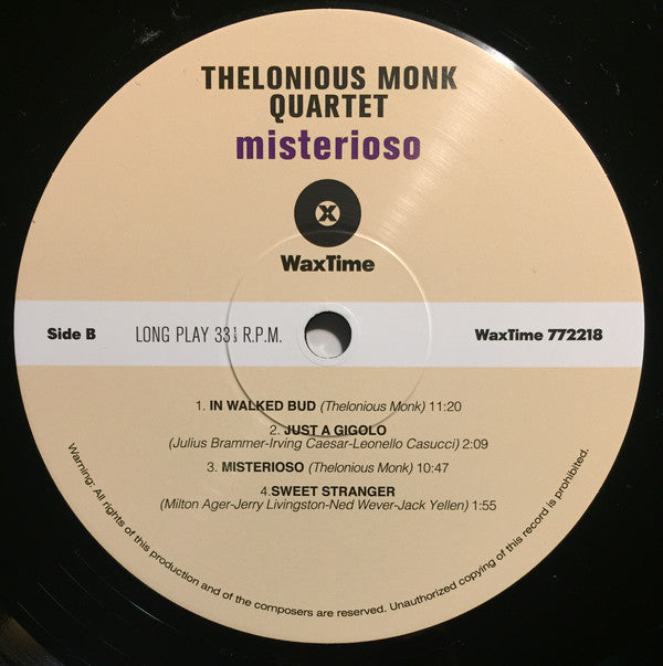 The Thelonious Monk Quartet : Misterioso (LP, Album, Mono, RE)