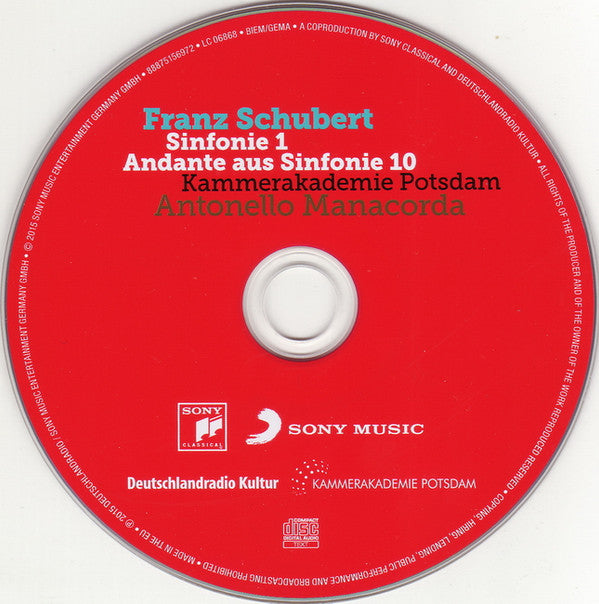 Franz Schubert - Kammerakademie Potsdam, Antonello Manacorda : Sinfonie 1 / Andante Aus Sinfonie 10 (CD)
