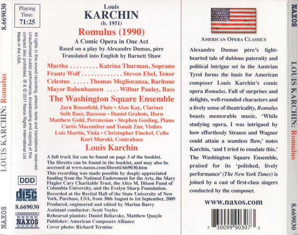 Louis Karchin - Katrina Thurman • Steven Ebel • Thomas Meglioranza • Wilbur Pauley • The Washington Square Ensemble : Romulus, A Comic Opera In One Act (CD, Album)