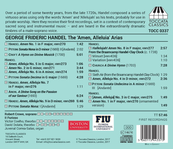 Georg Friedrich Händel, Robert Crowe, Il Furioso, Victor Coelho (2), David Dolata : The Complete "Amen, Alleluia" Arias, HWV 269-77 (CD, Album)