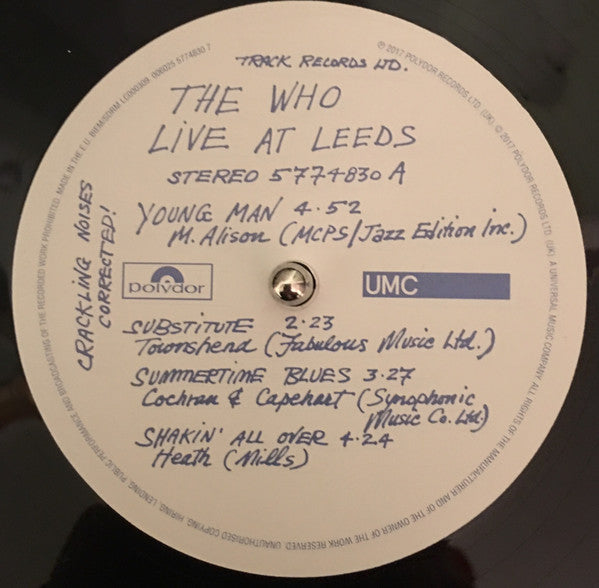 The Who : Live At Leeds (LP, Album, RE, RM, 180)