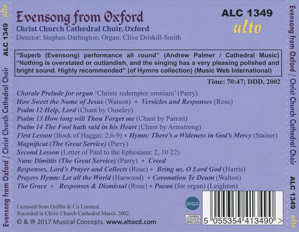 The Choir Of Christ Church Cathedral, Stephen Darlington : Evensong From Oxford Featuring University Composers (CD, Album, RE)
