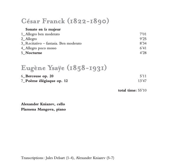 César Franck, Eugène Ysaÿe - Alexander Kniazev, Plamena Mangova : Works For Cello And Piano (CD, Album)