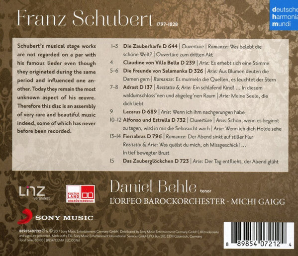 Franz Schubert, Daniel Behle, L'Orfeo Barockorchester, Michi Gaigg : Arias & Overtures (CD, Album)
