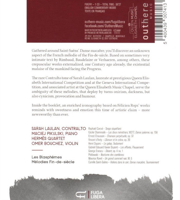 Sarah Laulan, Maciej Pikulski, Hermès Quartet, Omer Bouchez : Les Blasphemes: Mélodies Fin-de-siècle (CD, Album)