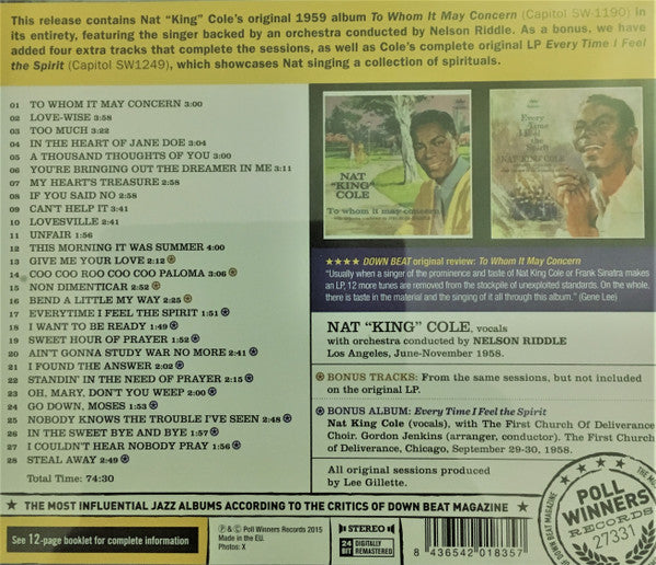 Nat King Cole, Nelson Riddle : To Whom It May Concern (CD, Comp, RM)