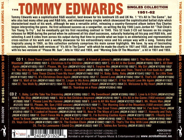 Tommy Edwards : The Tommy Edwards Singles Collection 1951-62 (2xCD, Comp)