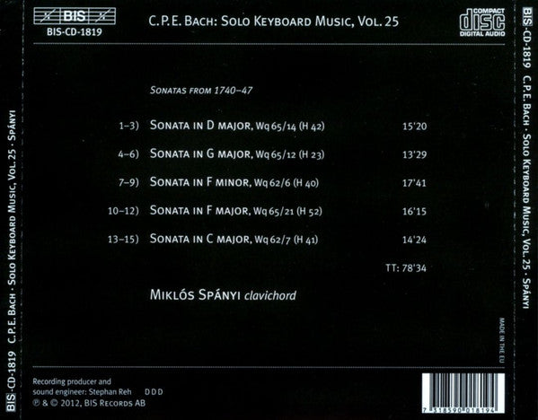 Carl Philipp Emanuel Bach, Miklos Spanyi : Sonatas From 1740‎–47 (CD)