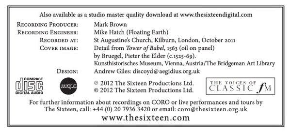 Josquin Des Prés, Antoine Brumel, Roland de Lassus, The Sixteen, Harry Christophers, Eamonn Dougan : The Earth Resounds (CD, Album)