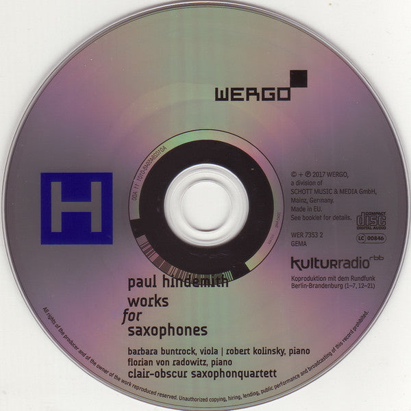 Paul Hindemith, Barbara Buntrock, Robert Kolinsky, Florian von Radowitz, Clair-Obscur Saxophonquartett : Works For Saxophones (CD)