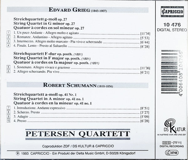 Edvard Grieg • Robert Schumann, Petersen Quartett : Streichquartette = String Quartets = Quatuors A Cordes (CD)