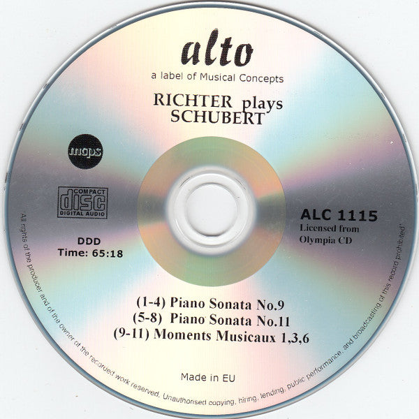 Franz Schubert, Sviatoslav Richter : Piano Sonatas Nos.9 & 11 / Moments Musicaux 1, 3 & 6 (CD, Comp, RE, RM)