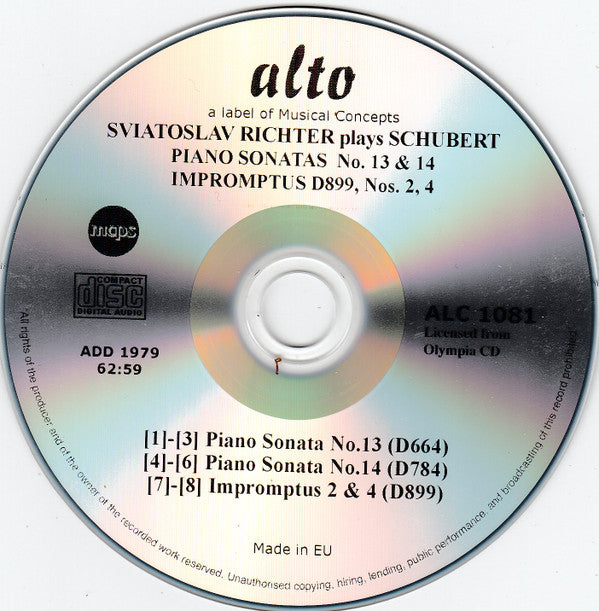 Franz Schubert, Sviatoslav Richter : Piano Sonatas 13, 14 / Impromptus (D899) Nos. 2, 4 (CD, Comp, RE, RM)
