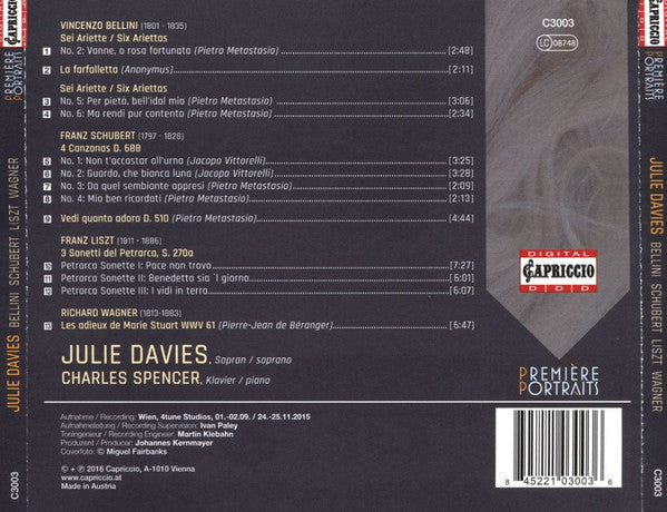 Vincenzo Bellini, Franz Schubert, Franz Liszt, Richard Wagner, Julie Davies (2), Charles Spencer (2) : Belliini-Schubert-Liszt-Wagner (CD, Album)