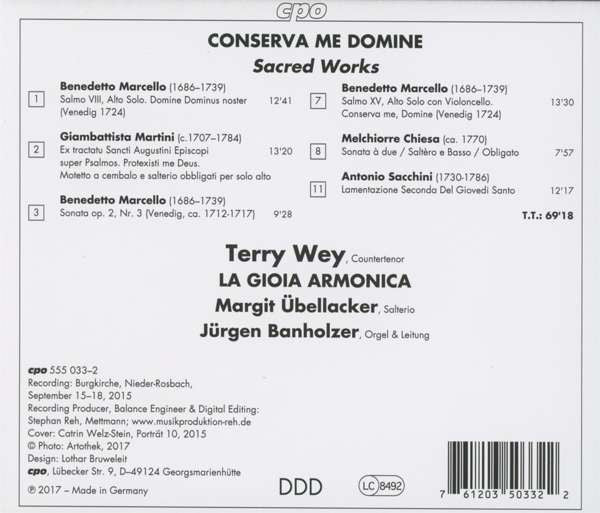 Benedetto Marcello - Terry Wey ∙ La Gioia Armonica ∙ Jürgen Banholzer : Conserva Me Domine (CD, Album)