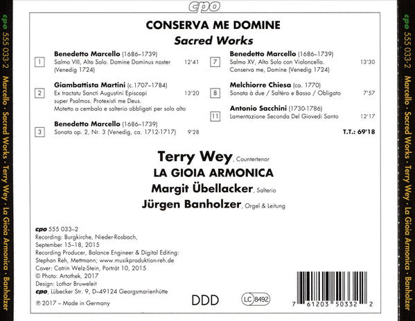 Benedetto Marcello - Terry Wey ∙ La Gioia Armonica ∙ Jürgen Banholzer : Conserva Me Domine (CD, Album)