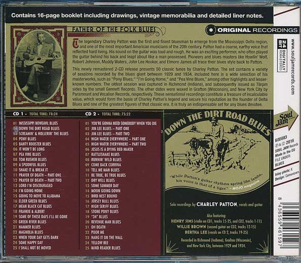 Charley Patton : The Legendary Charley Patton (Down The Dirt Road Blues) (1929-1934 Wisconsin And New York Recordings) (2xCD, Comp, RM)