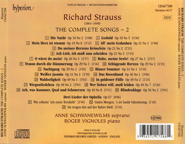 Richard Strauss, Anne Schwanewilms, Roger Vignoles : The Complete Songs - 2 (CD, Album)