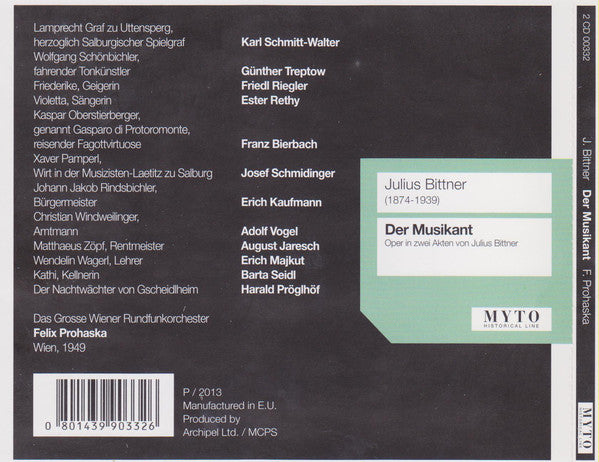 Julius Bittner, Felix Prohaska : Der Musikant (2xCD, Album, Mono)