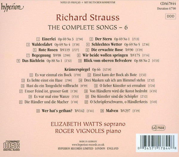Richard Strauss - Elizabeth Watts · Roger Vignoles : The Complete Songs - 6 (CD, Album)