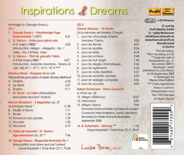 Maurice Ravel, George Enescu, Claude Debussy, Marcel Mihalovici, Robert Schumann - Luiza Borac : Inspirations & Dreams (2xCD, Album)