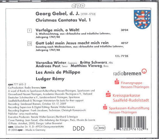 Georg Gebel d. J. - Veronika Winter, Britta Schwarz, Andreas Post, Matthias Vieweg, Les Amis De Philippe, Ludger Rémy : Christmas Cantatas Vol. 1 (CD, Album)