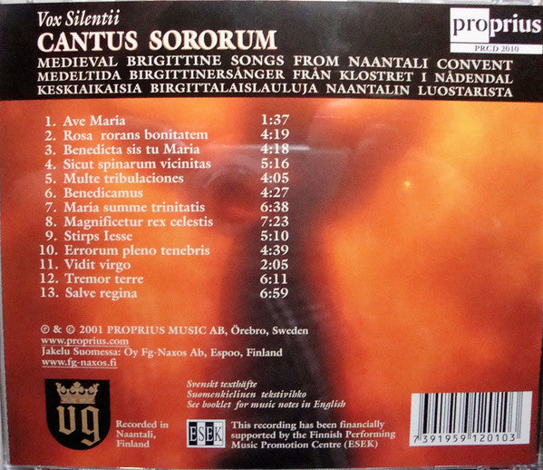 Vox Silentii : Cantus Sororum (Medieval Brigittine Songs From Naantali Convent) (CD, Album)