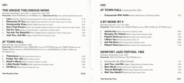 Thelonious Monk : Three Classic Albums Plus - Second Set (2xCD, Comp, RM)
