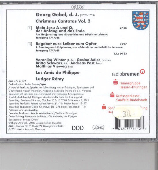 Georg Gebel d. J. - Veronika Winter · Gesine Adler · Britta Schwarz · Andreas Post · Matthias Vieweg · Les Amis De Philippe · Ludger Rémy : Christmas Cantatas Vol. 2 (CD, Album)