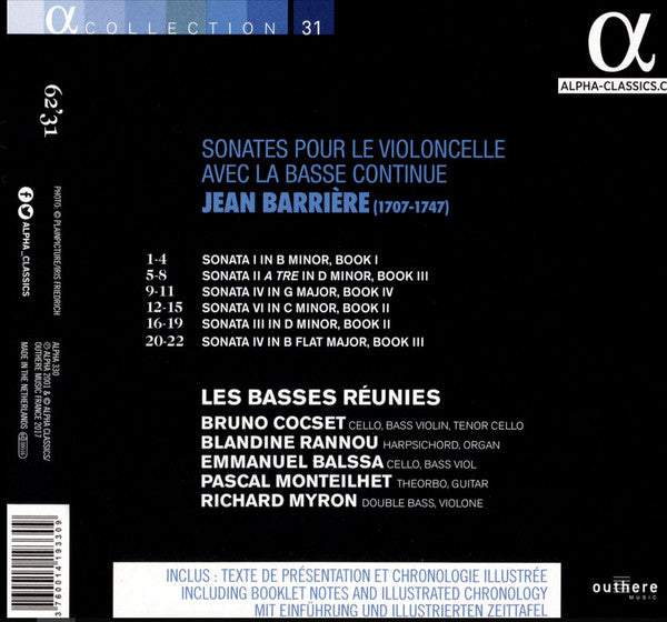 Jean Barrière - Bruno Cocset, Les Basses Réunies : Sonates Pour Le Violoncelle Avec La Basse Continue (CD, Album, RE)