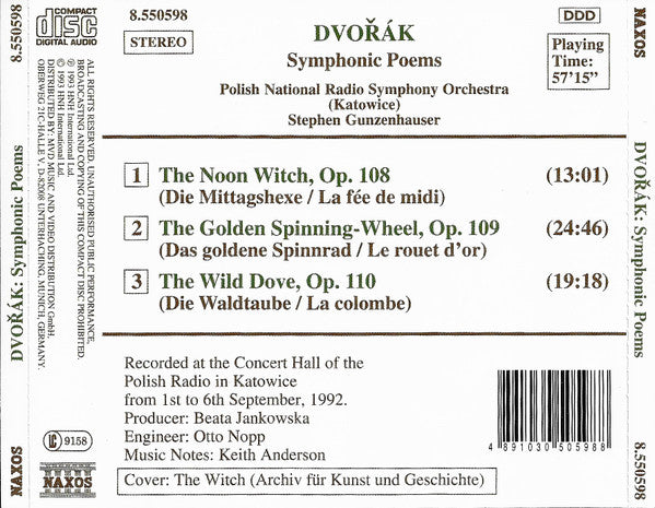 Antonín Dvořák, Wielka Orkiestra Symfoniczna Polskiego Radia I Telewizji, Stephen Gunzenhauser : Symphonic Poems (CD, Album)